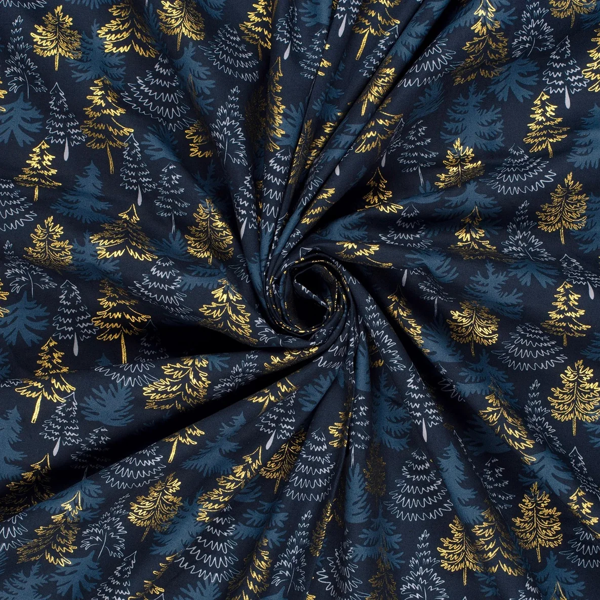 Weihnachtspopeline Tannen Navy Gold