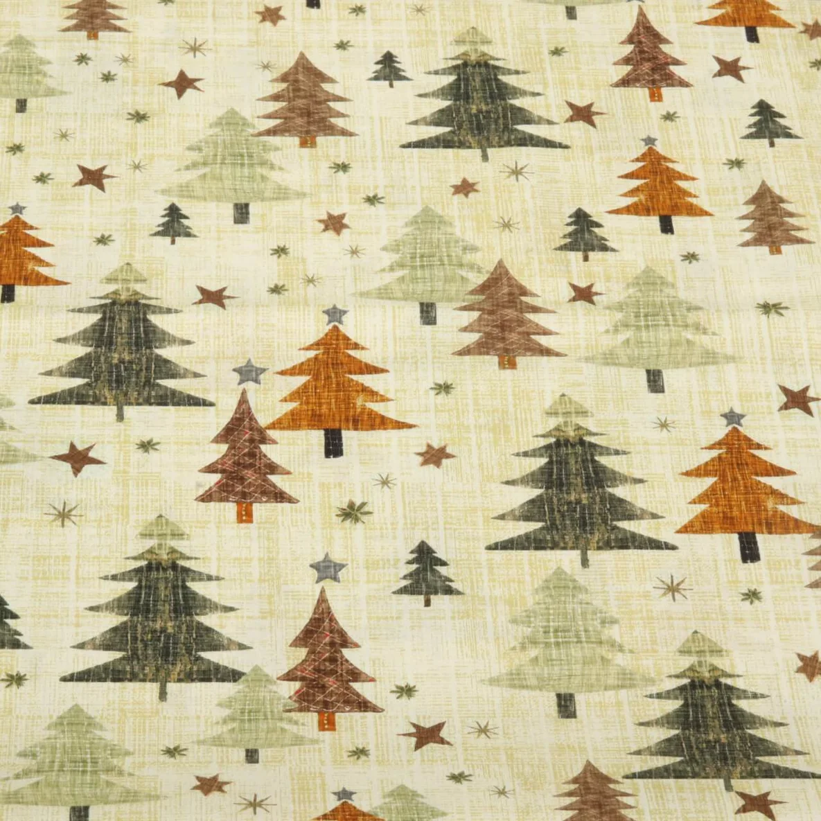 Weihnachtspopeline Tannenbäume Beige Braun