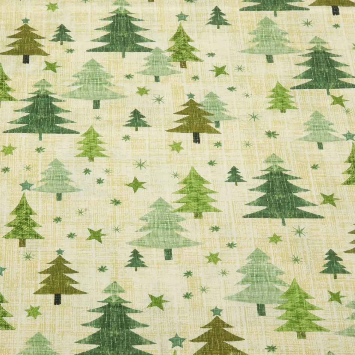 Weihnachtspopeline Tannenbäume Beige Grün