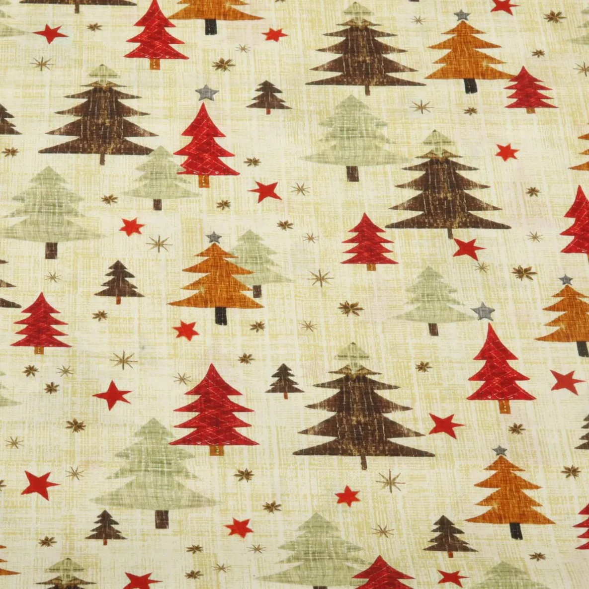 Weihnachtspopeline Tannenbäume Beige Rot