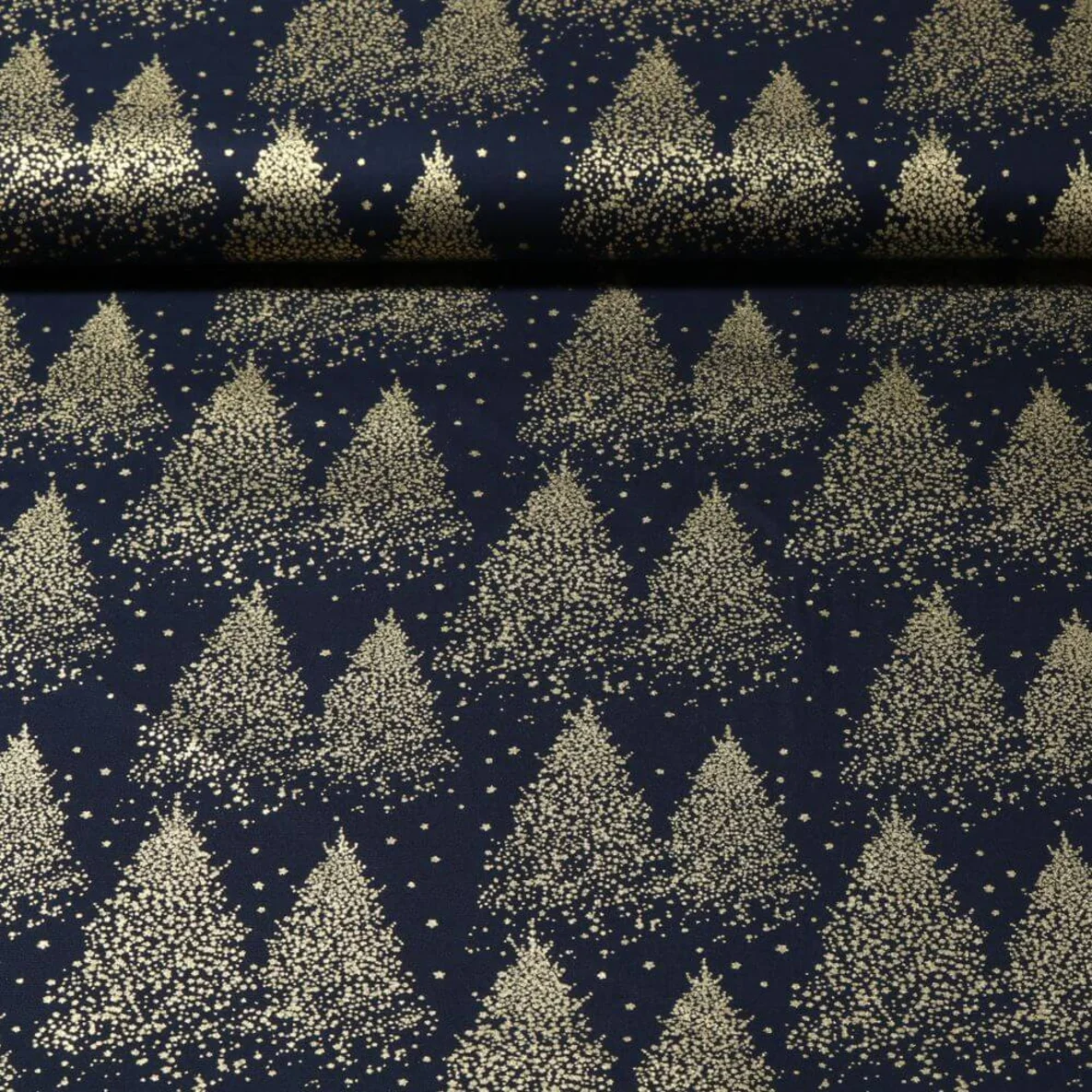 Weihnachtspopeline Tannenwald Navy Gold