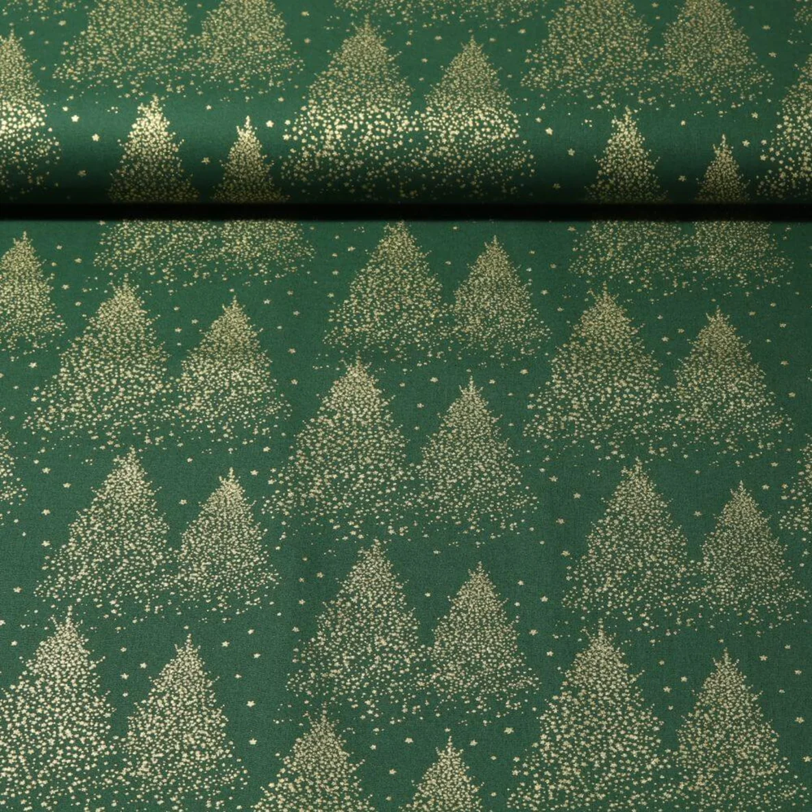 Weihnachtspopeline Tannenwald Tannengrün Gold