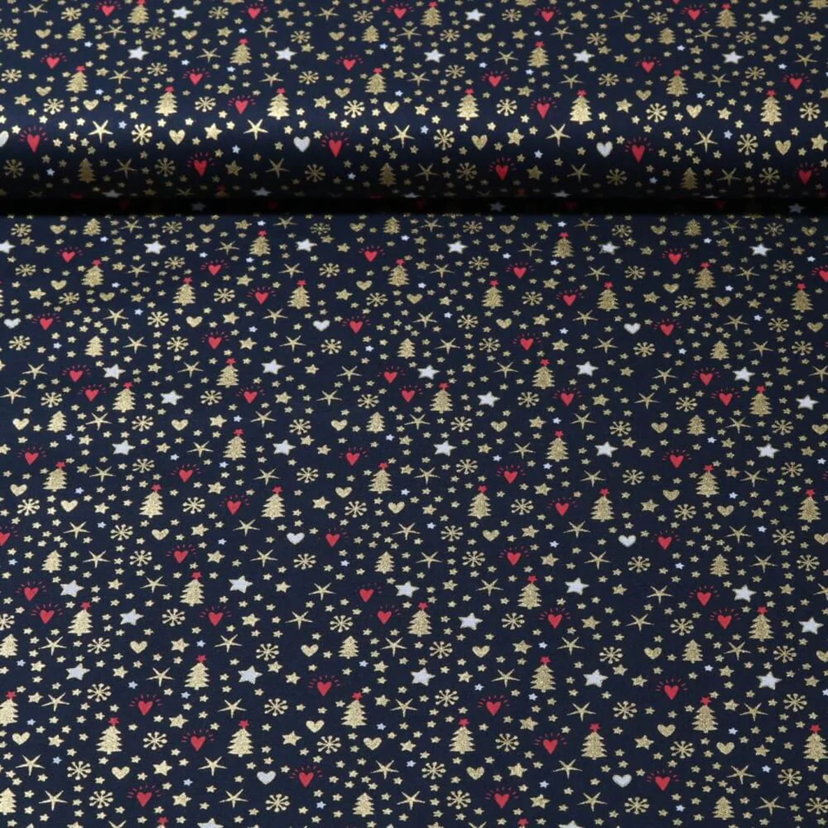 Weihnachtspopeline Weihnachtsbäumchen Navy Gold