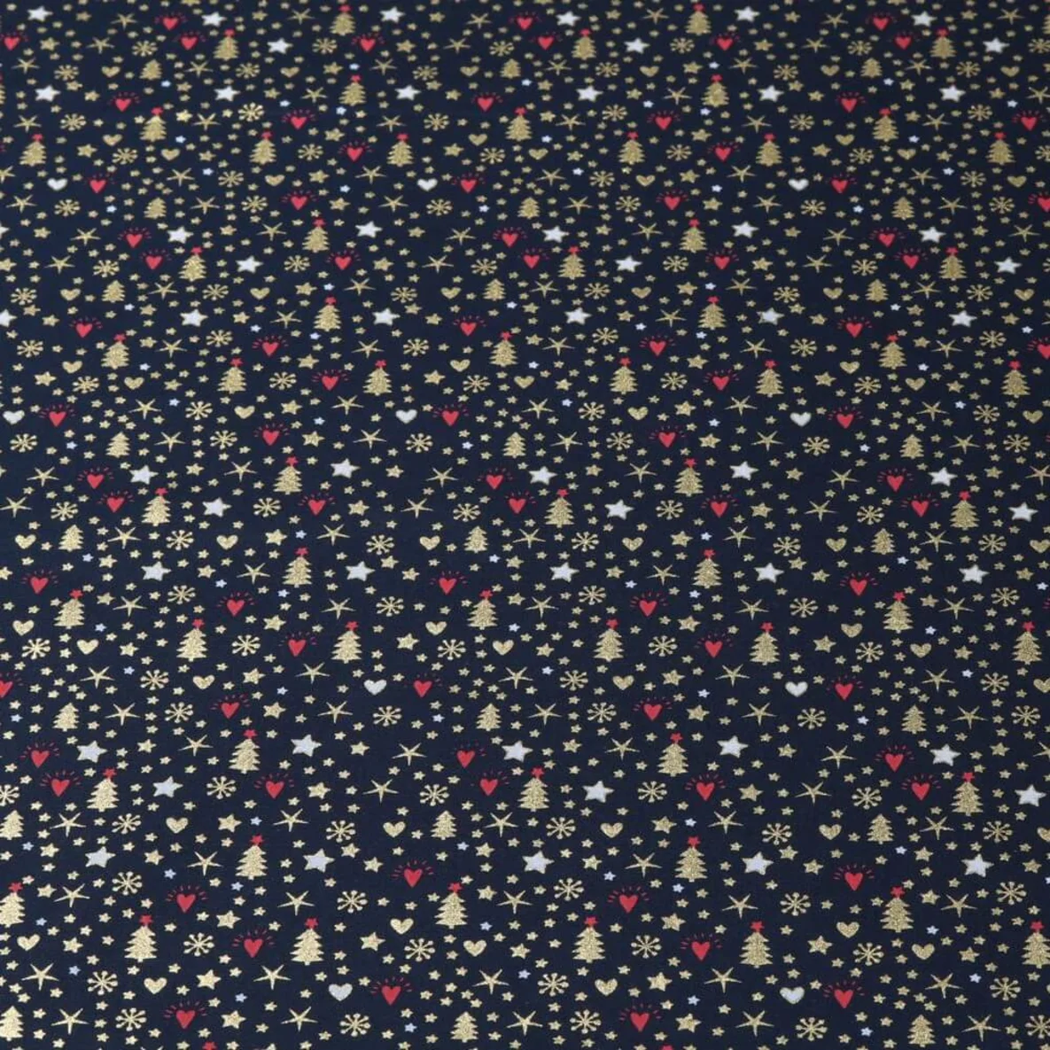Weihnachtspopeline Weihnachtsbäumchen Navy Gold
