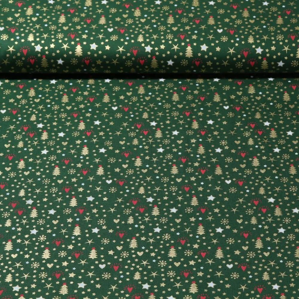 Weihnachtspopeline Weihnachtsbäumchen Tannengrün Gold