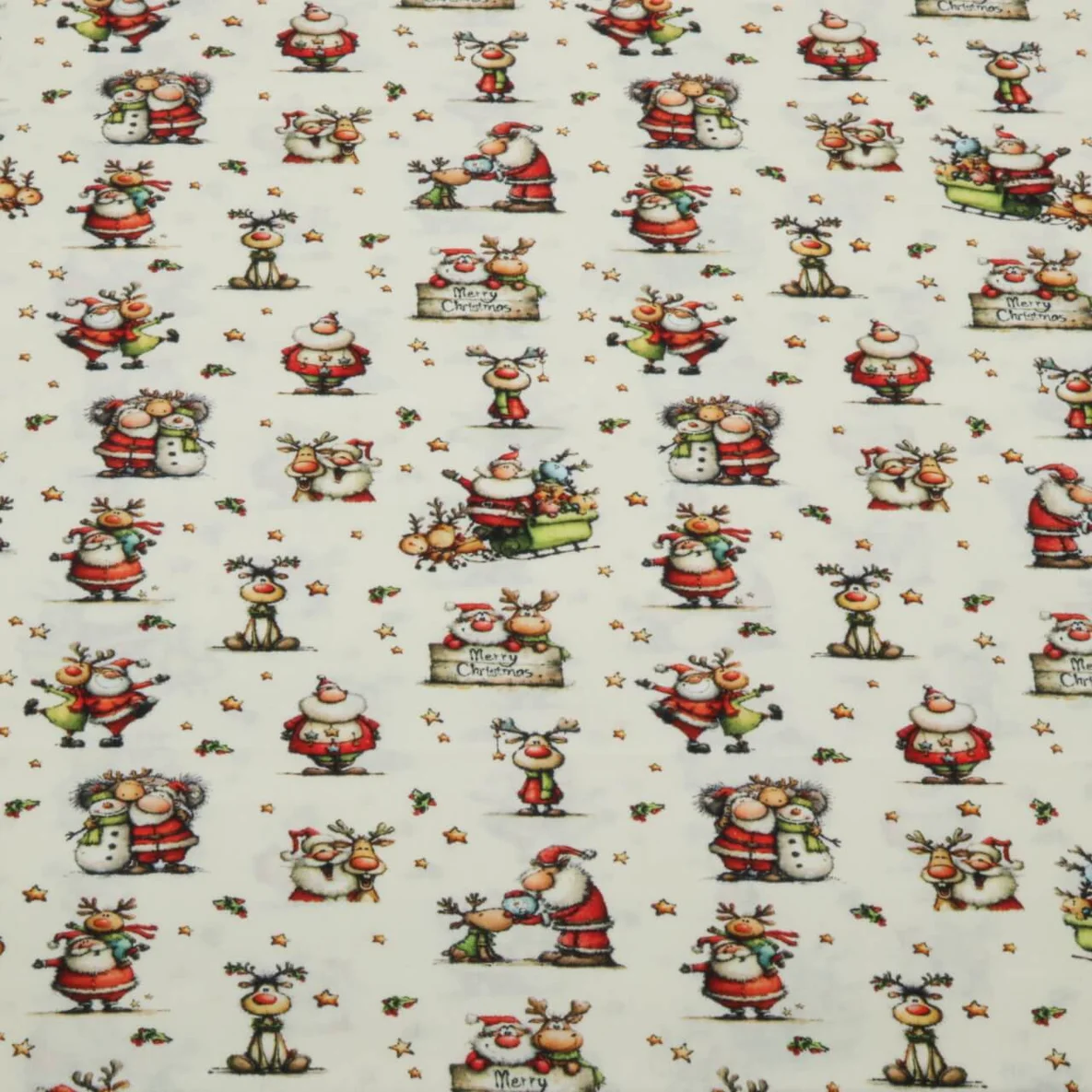 Weihnachtspopeline Weihnachtsmann und Elch Ecru