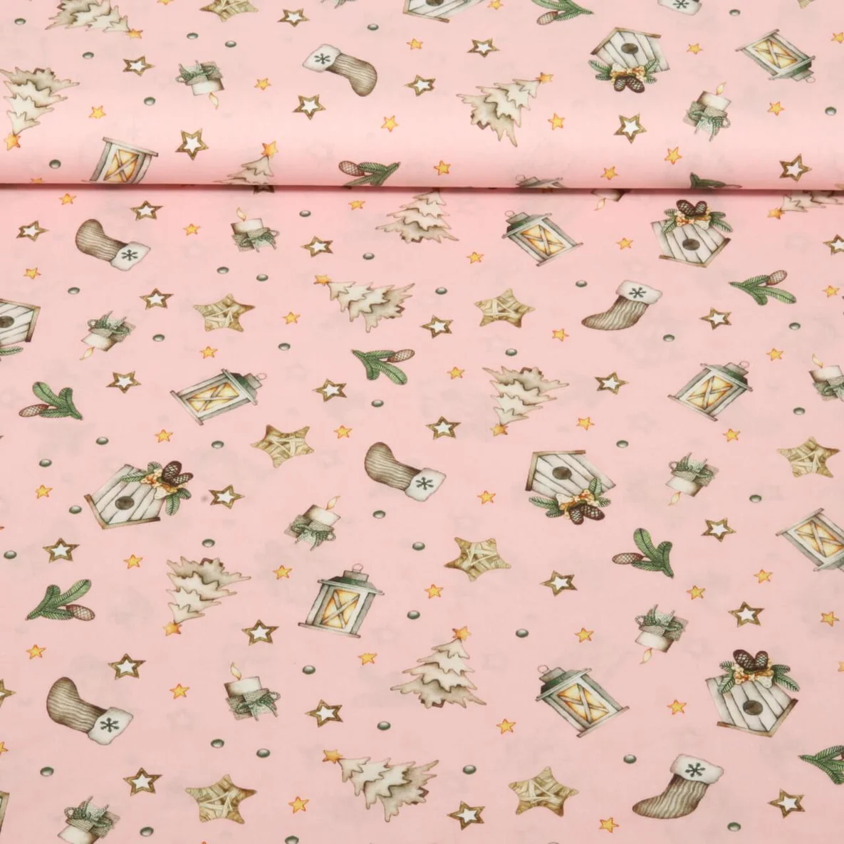 Weihnachtspopeline Wintermotive Rosa