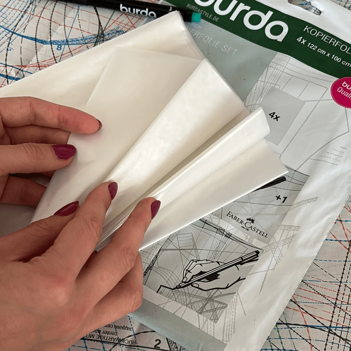 burda Kopierset Folie + Stift 122x100cm 4Blatt 