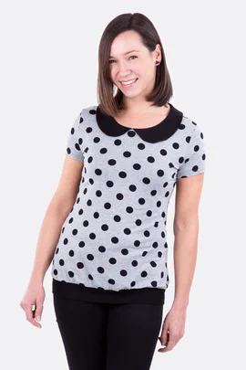 Schnittmuster Damen Bubikragenshirt grau Punkte selber nähen