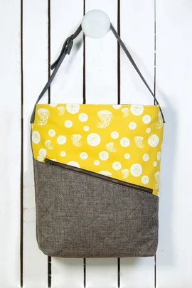 Tasche Reissverschluss selber nähen grau gelb