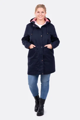 Schnittmuster Damen Mantel Parka blau Kapuze Knopfleiste DIY
