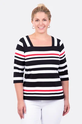 Schnittmuster Damenshirt mit Karree-Ausschnitt gestreift selber nähen