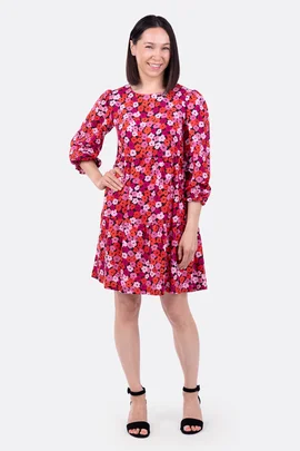 Schnittmuster Stufenkleid aus Viskose mit Puffärmel selber nähen