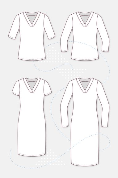 Schnittmuster Shirt Kleid V-Ausschnitt Grace Varianten