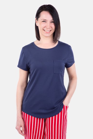 Damen Kurzarm Pyjama T-Shirt mit rundem Halsausschnitt