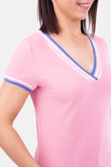 Schnittmuster Damenshirt Piqué V-Ausschnitt mit Bündchen nähen
