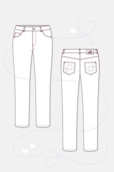 Schnittmuster Jeans 1 selbernähen - technische Zeichnung