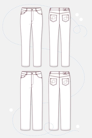 Papierschnittmuster Jeans Kombipaket high waist slim straight naehen