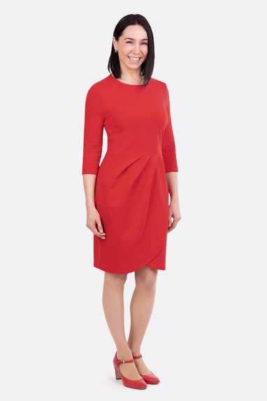 Damenschnittmuster Kleid Wickelrock Tulpenform Sommersweat rot