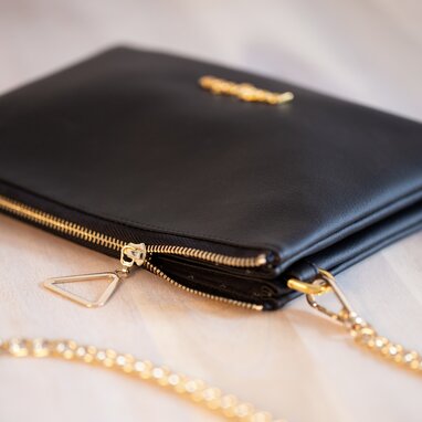 Kunstleder Tasche gold Taschenkette Reißverschluss elegant DIY