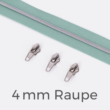 Endlos-Reißverschluss 4 mm Metallraupe silber Zipper mint D250