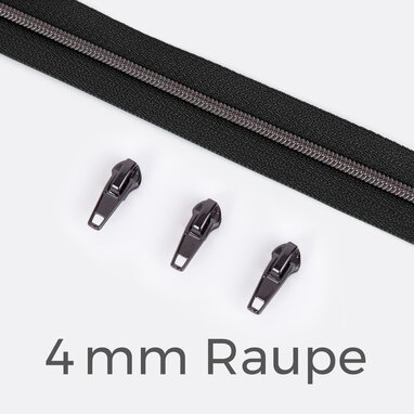 Endlos Reißverschluss gunmetal metallisiert schwarz 4 mm Raupe