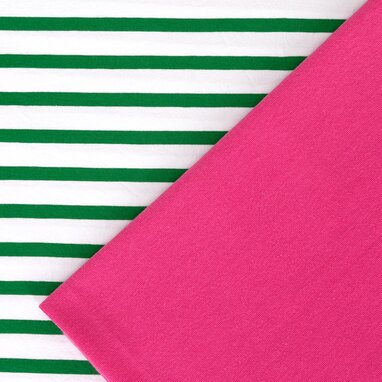 Bio-Jersey-Streifen "Ice Cream Stripes" grün/apple mit pinkem Bündchen