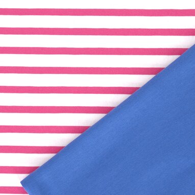 Bio-Jersey-Streifen "Ice Cream Stripes" pink/melon & Bündchen blau
