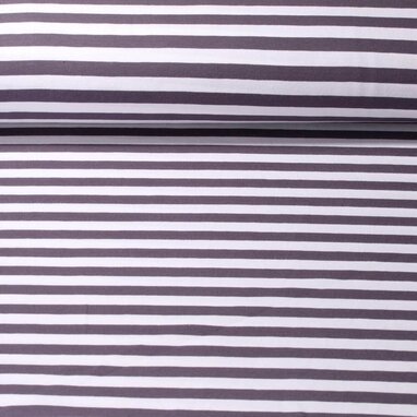 Baumwolljersey Streifen 10mm Dunkelgrau Weiß