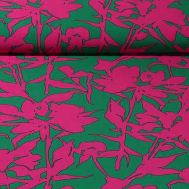 Blusen- & Kleiderstoff Stretch Stiel und Blüte Grün Pink