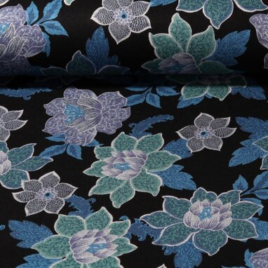 Romanit Jersey Blumen Schwarz Blau