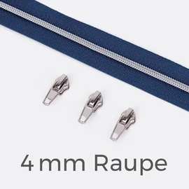 Endlos-Reißverschluss 4 mm Metallraupe silber Zipper marine D040