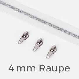 Endlos Reißverschluss Metallraupe 4 mm weiß B3