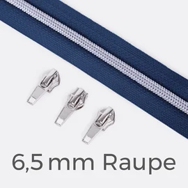 Endlos-Reißverschluss 6,5 mm Metallraupe silber Zipper marine D040
