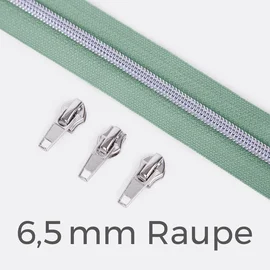 Endlos-Reißverschluss 6,5 mm Metallraupe silber Zipper mint D250