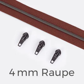Endlos Reißverschluss gunmetal metallisiert braun 4 mm Raupe