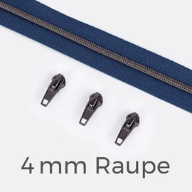 Endlos Reißverschluss gunmetal metallisiert marine 4 mm Raupe