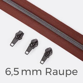 Endlos Reißverschluss gunmetal metallisiert braun 6,5 mm Raupe