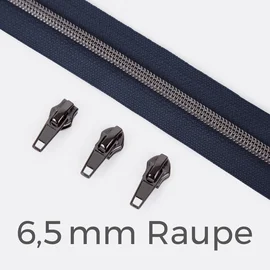 Endlos Reißverschluss gunmetal metallisiert Indigo 6,5 mm Raupe