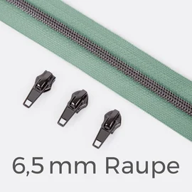 Endlos Reißverschluss gunmetal metallisiert mint 6,5 mm Raupe