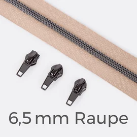 Endlos Reißverschluss gunmetal metallisiert nude 6,5 mm Raupe