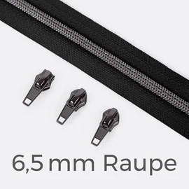 Endlos Reißverschluss gunmetal metallisiert schwarz 6,5 mm Raupe