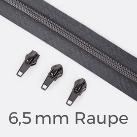 Reißverschluss Gunmetal 6,5mm Dunkelgrau D306 3m lang