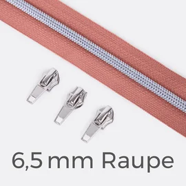 Reißverschluss Silber 6,5mm Altrosa D213 3m lang