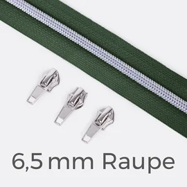 Reißverschluss Silber 6,5mm Dunkelgrün D190 3m lang