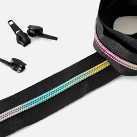 Regenbogen Reißverschluss 6,5mm Raupe Schwarz B5 3m lang