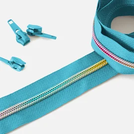 Regenbogen Reißverschluss 6,5mm Raupe Türkisblau B46 3m lang