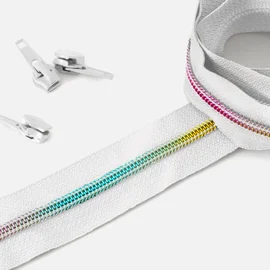 Regenbogen Reißverschluss 6,5mm Raupe Weiß B3 3m lang