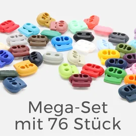 Kordelstopper Kunststoff 2-Loch Mega-Set mit 76 Stück