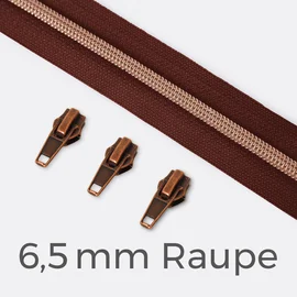Kupfer Reißverschluss metallisiert 6,5mm Raupe braun B26 1m lang
